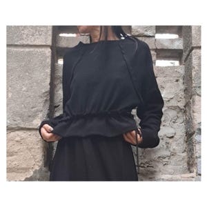 Black Long Sleeve Top / Casual Cotton Blouse / Gothic Women Clothing / Extravagant Black Blouse / Avantgarde Blouse Top