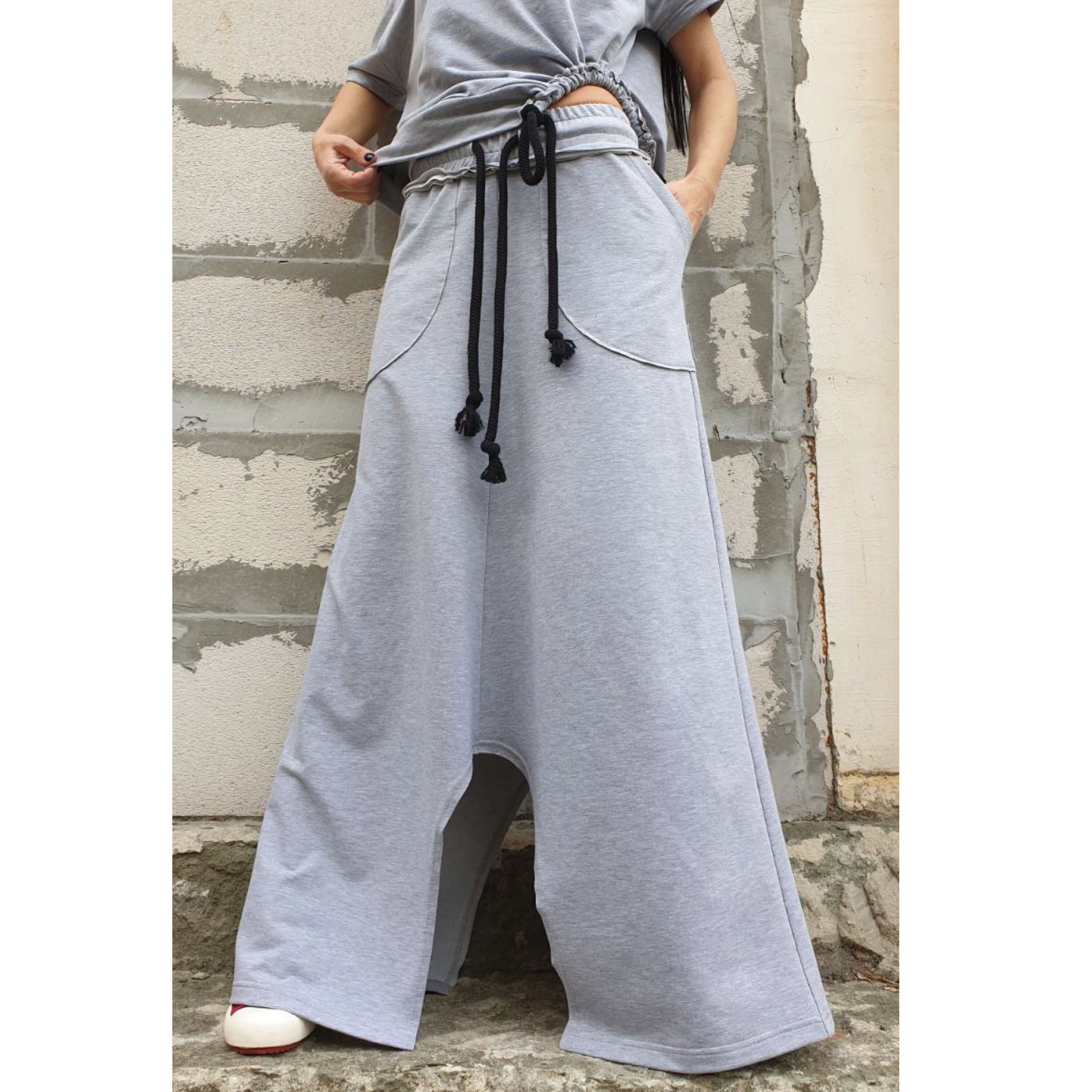 New Casual Comfortable Long Cotton Skirt/asymmetric Grey Woman Etsy