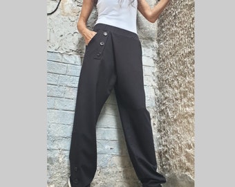 Pantalon décontracté confortable/Jambes larges/Pantalon ample en coton/Pantalons femme de tous les jours/Pantalon de sport élégant/Pantalon long noir extravagant/Pantalon