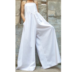New Collection White Jumpsuit/Wide Leg Linen Overalls/Off Shoulder Linen Jumpsuit/Extravagant Side Pocket Overalls/Loose Summer Jumpsuit