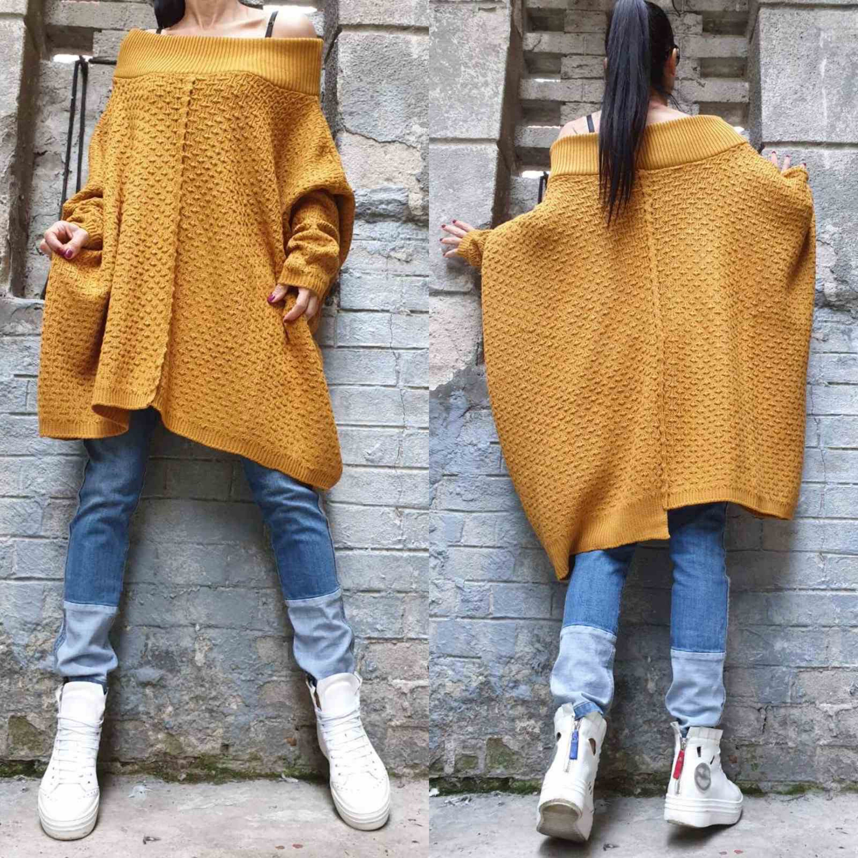 Kuschelpullover Frauen Gelb Feinstrickpullover Damen Oversize - Main Image