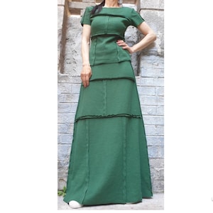 New Green Extravagant Set/Long Skirt/Short Sleeve Top/Everyday Skirt Blouse Set/Casual Comfortable Set/Urban Woman Clothing/Summer Grey Set