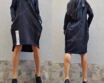 Hand Painted Dress/Extravagant Dress/Women Tunic/Casual Tunic/Women Loose Tunic/Long Sleeve Dress/Asymmetric Tunic/Maxi Tunic Dress