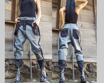 Extravagante Damenjeans/Jeanshosen/lange Alltagshosen/mehrfarbige Hosen/lässige Jeanshosen/Damen-Haremshosen/urbane bequeme Hosen