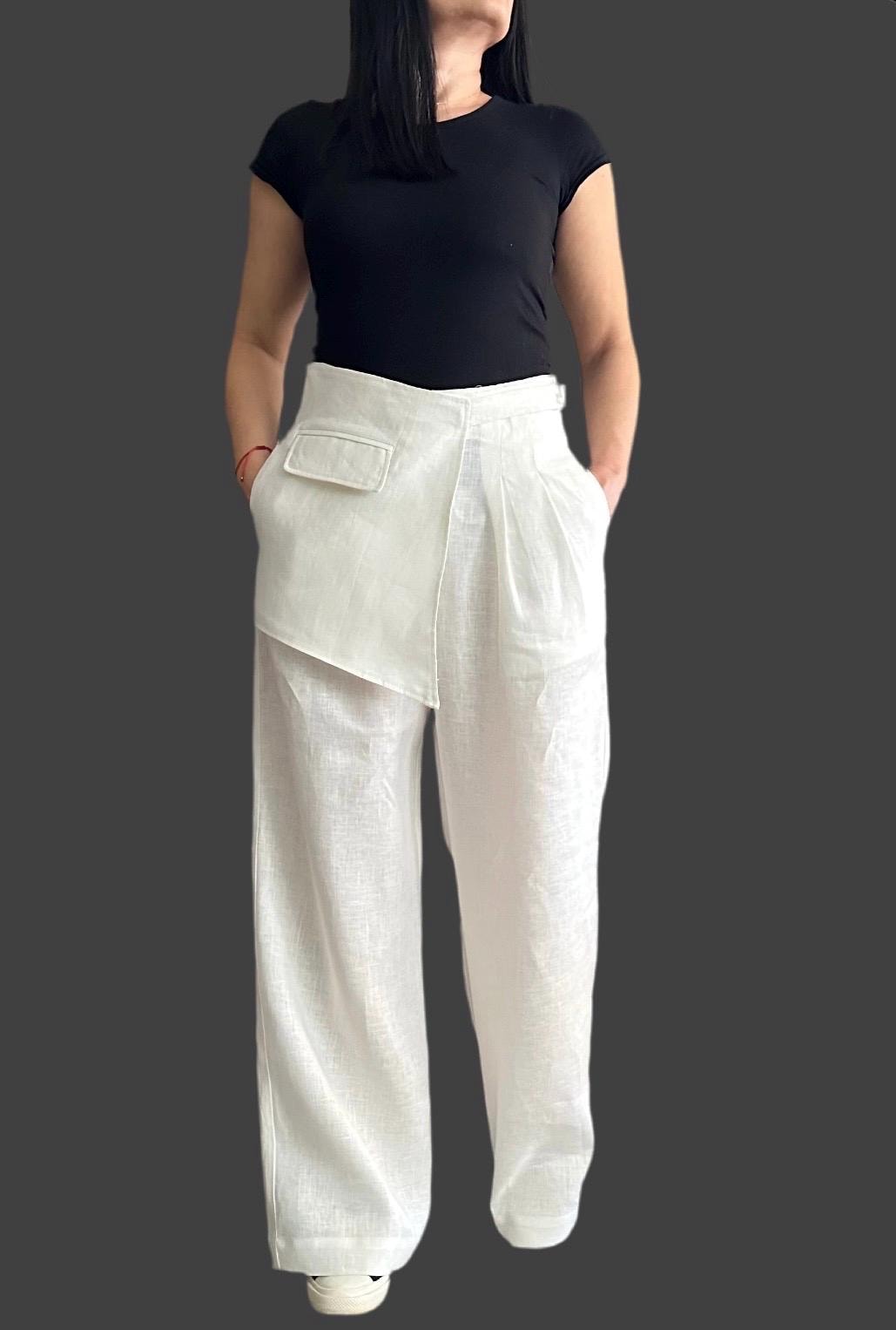 asymmetrical layer button wide leg dress pants Asymmetrical Layer Button Baggy Wide Leg Pants Tailored Wrap Trousers - Black - L