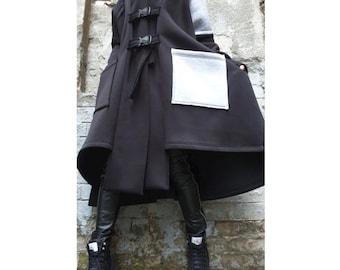 Asymmetric Black Oversized Coat / Avant-Garde Cotton Fleece Coat / Extravagant Designer Winter Coat / Black Gray Statement Jacket