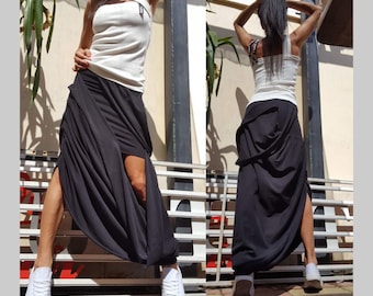 Extravagant Black Skirt/Asymmetric Skirt/Summer Comfortable Skirt/Loose Maxi Skirt/Party Long Short Skirt/Designer Cotton Skirt