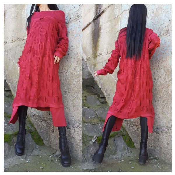 Nouvelle collection Tunique en laine/Vêtements femme tricotés/Top long extravagant/Robe asymétrique chaude/Tunique femme d’hiver/Robe chaude à manches longues