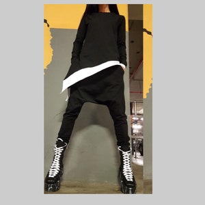 Extravagant Maxi Set/Two Piece Black White Outfit/Asymmetric Everyday Set/Casual Cotton Outfit/Women Urban Outfit/Comfortable Tracksuit