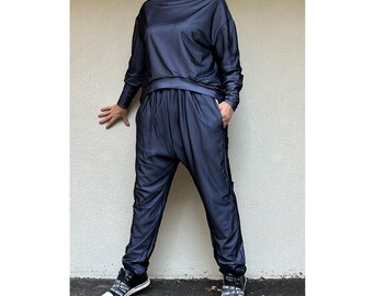 Urbaner Trainingsanzug für Frauen – Baumwoll-Mesh-Jogger und lockere Bluse im Set