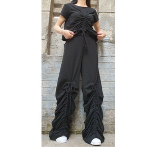 New Collection Casual Pants Blouse Set/Asymmetric Black Set/High Waist Pants/Short Sleeve Top/Extravagant Cotton Set/Avantgarde Set