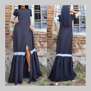 Extravagant Women Dress/Sport Elegant Black Dress/Everyday Women Clothing/Black Asymmetric Dress/Comfortable Cotton Dress/Kaftan Black Dress