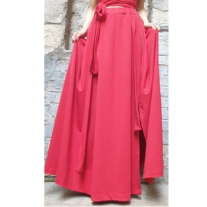 Everyday Red Skirt/Loose Long Skirt/Extravagant Skirt/Casual Comfortable Skirt/Asymmetric Cotton Skirt/Maxi Woman Clothing