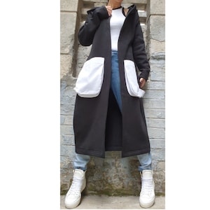 Extravagante Außentasche Baumwollweste/Kleidung in Übergröße/Sweatshirt mit Kapuze/Gothic Weste/asymmetrische schwarze Weste/Oversize Weste/Besondere Alltagsweste