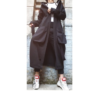 Neue Kollektion Weste/Außentasche Baumwollweste/Kleidung in Übergröße/Kapuzen Weste/Gothic Weste/Asymmetrische Schwarzer Mantel/Oversize Weste/Lockere Weste