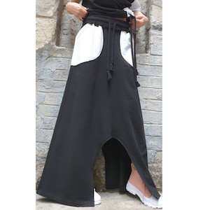 Asymmetric Black White Woman Skirt/Extravagant Everyday Skirt/Avantgarde Cotton Skirt/Maxi Woman Skirt/Casual Long Cotton Skirt/Party Skirt
