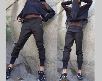 Black Cotton Harem Pants: Avant-Garde Gothic Trousers