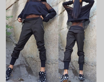 Avant-garde Pants/Black Harem Pants/Gothic Pants/Extravagant Pants/Casual Cotton Pants/Comfortable Urban Black Loose Trousers