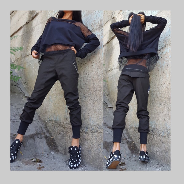 Avant-garde Pants/Black Harem Pants/Gothic Pants/Extravagant Pants/Casual Cotton Pants/Comfortable Urban Black Loose Trousers