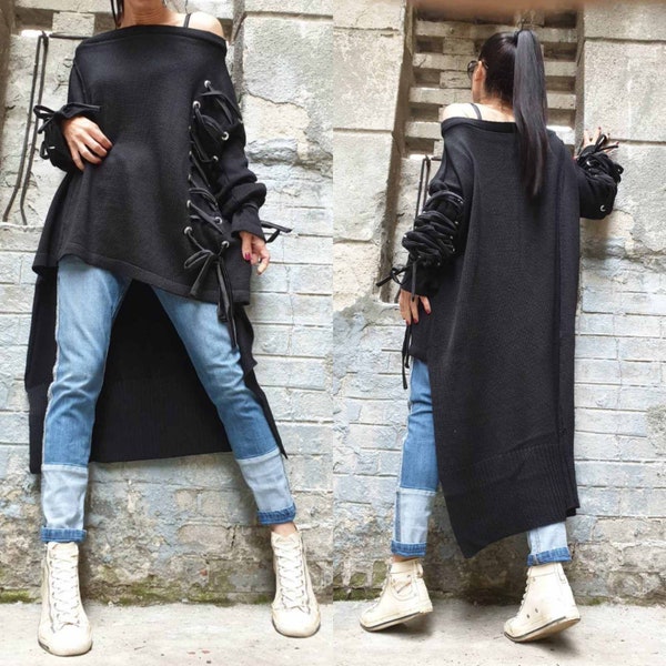 New Collection Asymmetric Sweater/Oversize Wool Tunic/Casual Warm Blouse/Extravagant Woman Sweater/Designer Woman Clothing/Long Sleeve Top