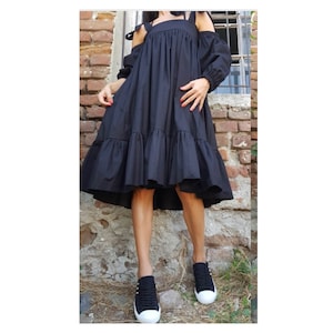 Extravagant Dress/Women Dress/Black Dress/Loose Avant-Garde Dress/Casual Cotton Tunic/Long Sleeve Tunic/Asymmetric Cotton Tunic/Gothic Dress