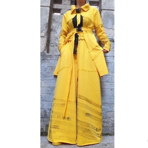 New Collection Avantgarde Pants Vest Set/High Waist Pants/Casual Cotton Set/Everyday Yellow Two Piece Set/Long Sleeve Vest/Extravagant Set