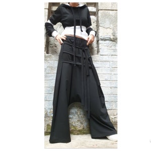 Outwear Pants Blouse Woman Set/Loose Harem Pants/Hood Set/Asymmetric Black Set/High Waist Pants/Long Sleeve Blouse/Extravagant Cotton Set