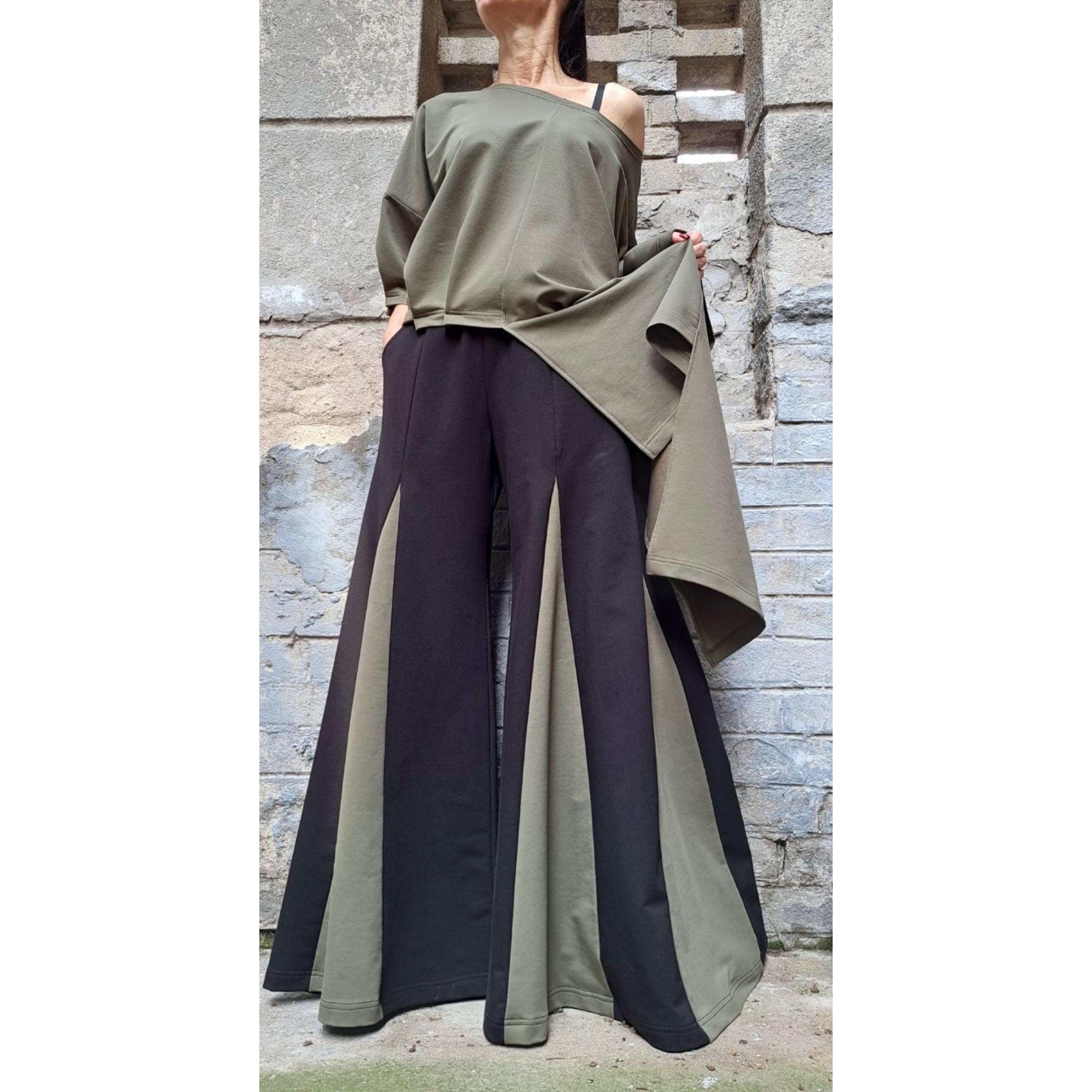 Extravagant Loose Set / Asymmetric Maxi Pants Top / Plus Size Casual Suit / Wide Leg Pants / Oversized Tunic / Everyday Two Color Outfits