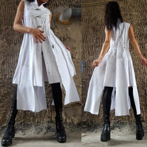 Asymmetrische Frauen Weste / ärmellose weiße Frauen Weste / extravagante Baumwollweste / beiläufige weiße Tunika / kurze lange Tunika / Designer-Party-Baumwollweste