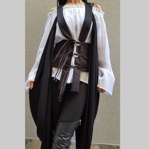 Extravagante exklusive Weste / Designerweste / Schwarze lose Weste / ärmellose Partyweste / Frauen-Baumwolltunika / asymmetrische Tunika / dekonstruiertes Oberteil