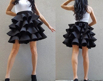 Extravagant Black Skirt *Designer  Party  Skirt * Asymmetric Short Skirt *Neoprene Skirt* Black Summer Skirt*Deconstructed Skirt*Black Skirt