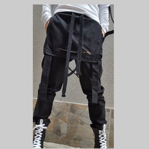 Loose Asymmetric Pants/Casual Comfortable Pants/Extravagant Black Pants/Casual Cotton Pants/Gothic Pants/Everyday Long Trousers
