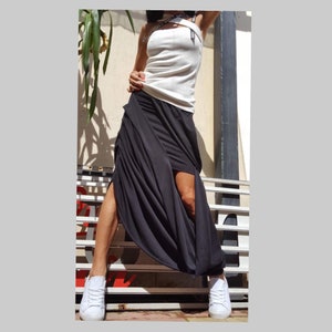 Extravagant Black Skirt/Asymmetric Skirt/Summer Comfortable Skirt/Loose Maxi Skirt/Party Long Short Skirt/Designer Cotton Skirt
