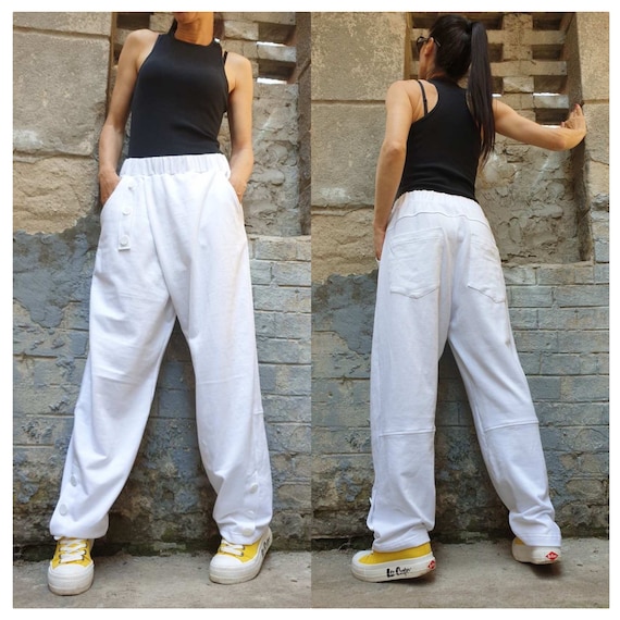 Everyday Cotton Long Pants/casual Comfortable Pants/extravagant White  Pants/side Pocket Pants/urban Woman Clothing/maxi White Pants -  Hong  Kong