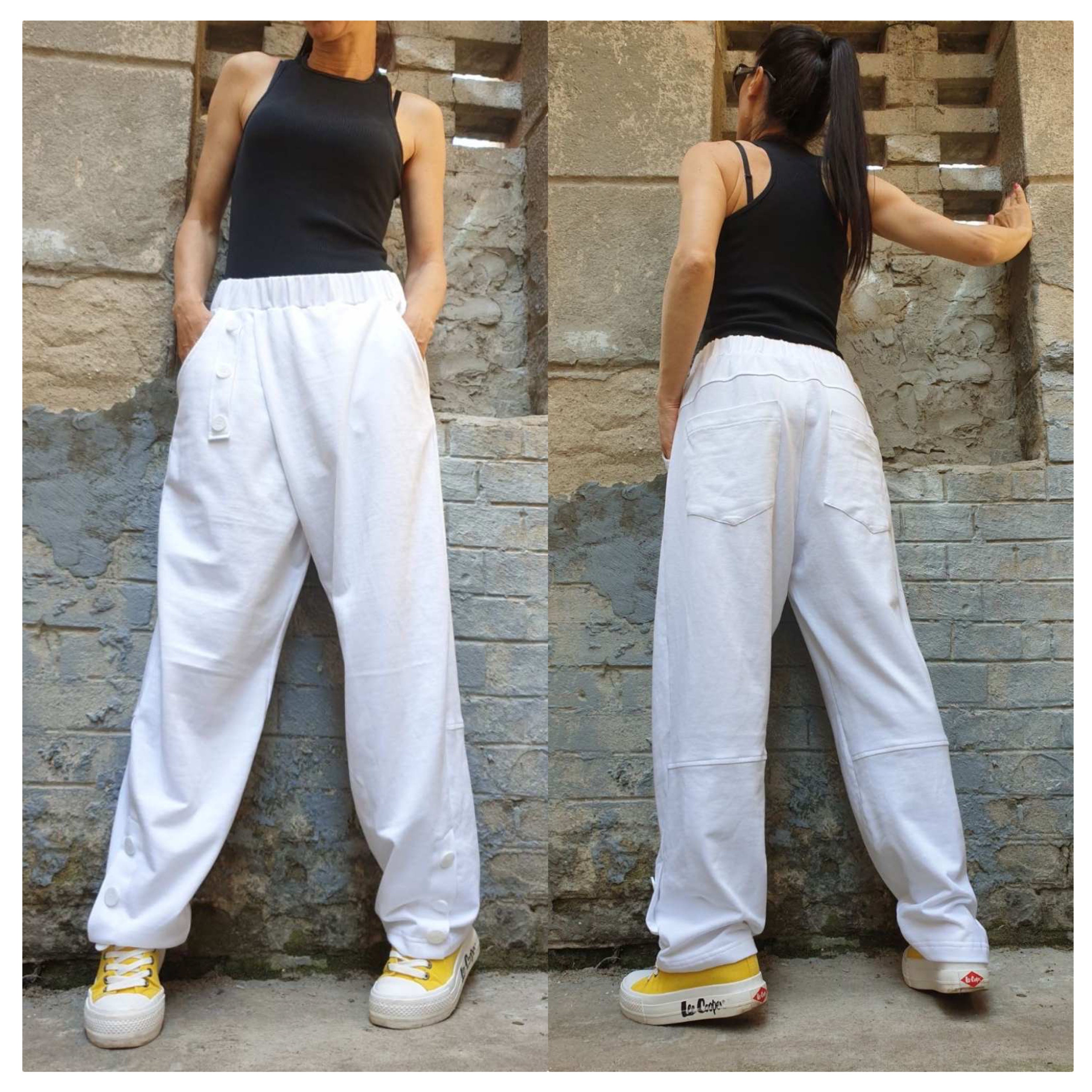 Everyday Cotton Long Pants/casual Comfortable Pants/extravagant White  Pants/side Pocket Pants/urban Woman Clothing/maxi White Pants 