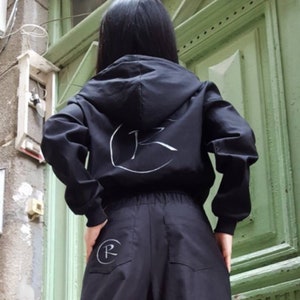 Hooded Bomber/Extravagant Black Bomber/Avant-garde Women Black Bomber/Women Cotton Jacket/Casual Comfortable Jacket/Everyday Jacket