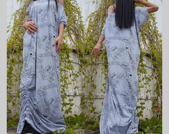 Extravagant Dress/Sleeveless Dress/Casual Comfortable Dress/Oversize Dress/Everyday Cotton Dress/Loose Long Dress/Wide Grey Kaftan Dress