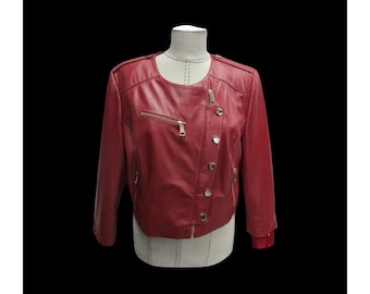 Women’s Red Leather Jacket / Genuine Lambskin Short Biker Style Coat / Handmade Cropped Moto Jacket