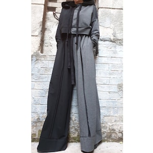 Outwear Two Piece Woman Set/Wide Leg Trousers/Long Sleeve Blouse/Hooded Cotton Set/Extravagant Pants Blouse Set/Two Color Set/Everyday Set