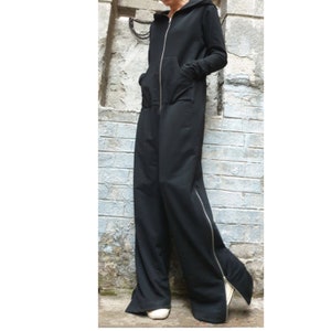 Extravagant Hooded Jumpsuit/Long Sleeve Overalls/Black Cotton Jumpsuit/Casual Long Overalls/Everyday Sport Elegant Jumpsuit/New Collection