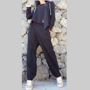 Loose Asymmetric Set/Outwear Two Piece Outfit/Extravagant Black Set/Wide Leg Pants/Casual Blouse/Everyday Pants Blouse Set/Sport Elegant Set