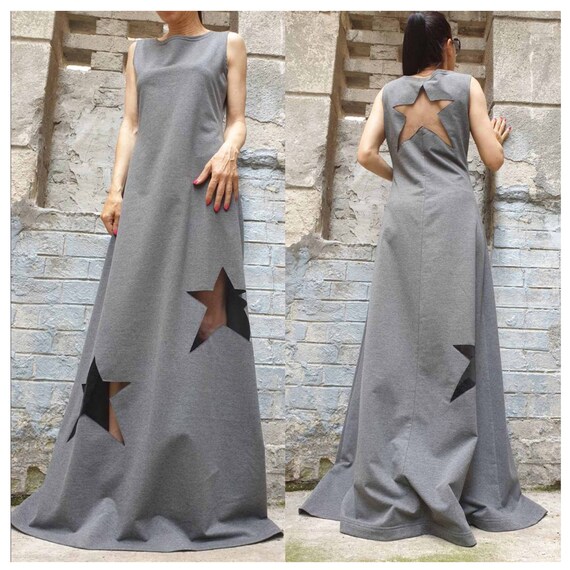 Vestido gris largo Vestido de algod n extravagante Vestido de