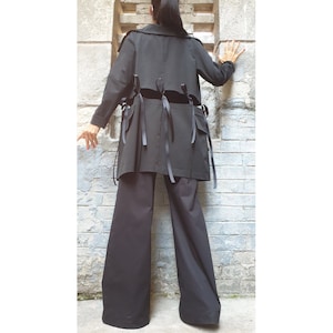 New Collection Extravagant Woman Blazer Pants Set/Deconstructed Futuristic Blazer/High Waist Pants/Designer Cotton Black Set/Office Lady Set