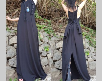 Summer Long Dress/Extravagant Dress/Everyday Black Dress/Comfortable Dress/Cotton Long Dress/Sleeveless Dress/Urban Dress