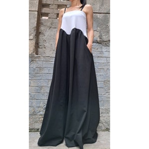Everyday Black White Overalls /Extravagant Soft Cotton Jumpsuit / Sleeveless Jumpsuit /Side Pocket Overalls /Wide Leg Woman Jumpsuit