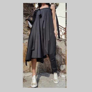 Abito tuta nero stravagante/Salopette lunga da donna firmata/Abito tuta lungo e corto casual/Tuta nera asimmetrica/Oversize