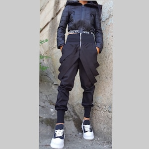 Asymmetric Trousers/Extravagant Black Pants/Casual Comfortable Pants/Loose Black Pants/Avantgarde Pants/Party Pants/Gothic Long Pants