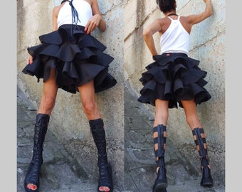 Ball Cocktail Skirt/Extravagant Skirt/Wedding Skirt/Asymmetric Skirt/Neoprene Skirt Short Black Skirt/Gothic Skirt/Summer Skirt/Party Skirt