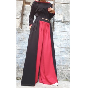 New Collection Everyday Black Red Set/Outwear Woman Cotton Set/Long Sleeve Blouse/Wide Leg Pants/Extravagant Pants Blouse Set/Maxi Clothing