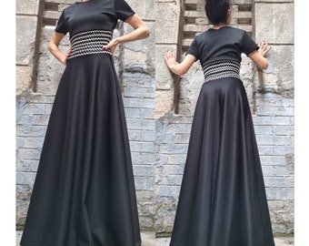 Long Neoprene Dress / Extravagant Short Sleeve Dress / Avantgarde Women Dress / Daywear Long Dress / Party Kaftan Dress